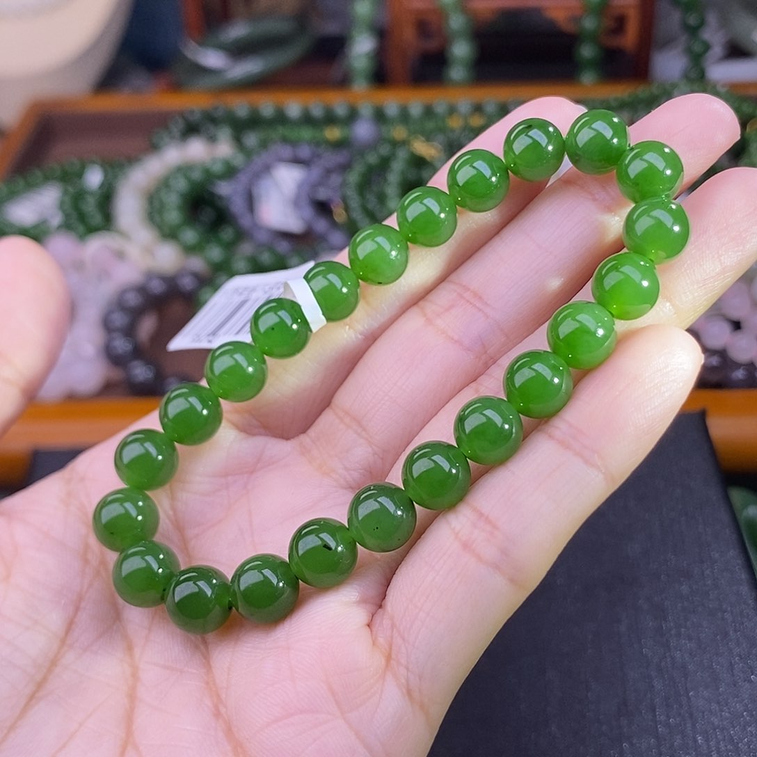 和田玉碧玉手链约8MM脂膏级未镶嵌