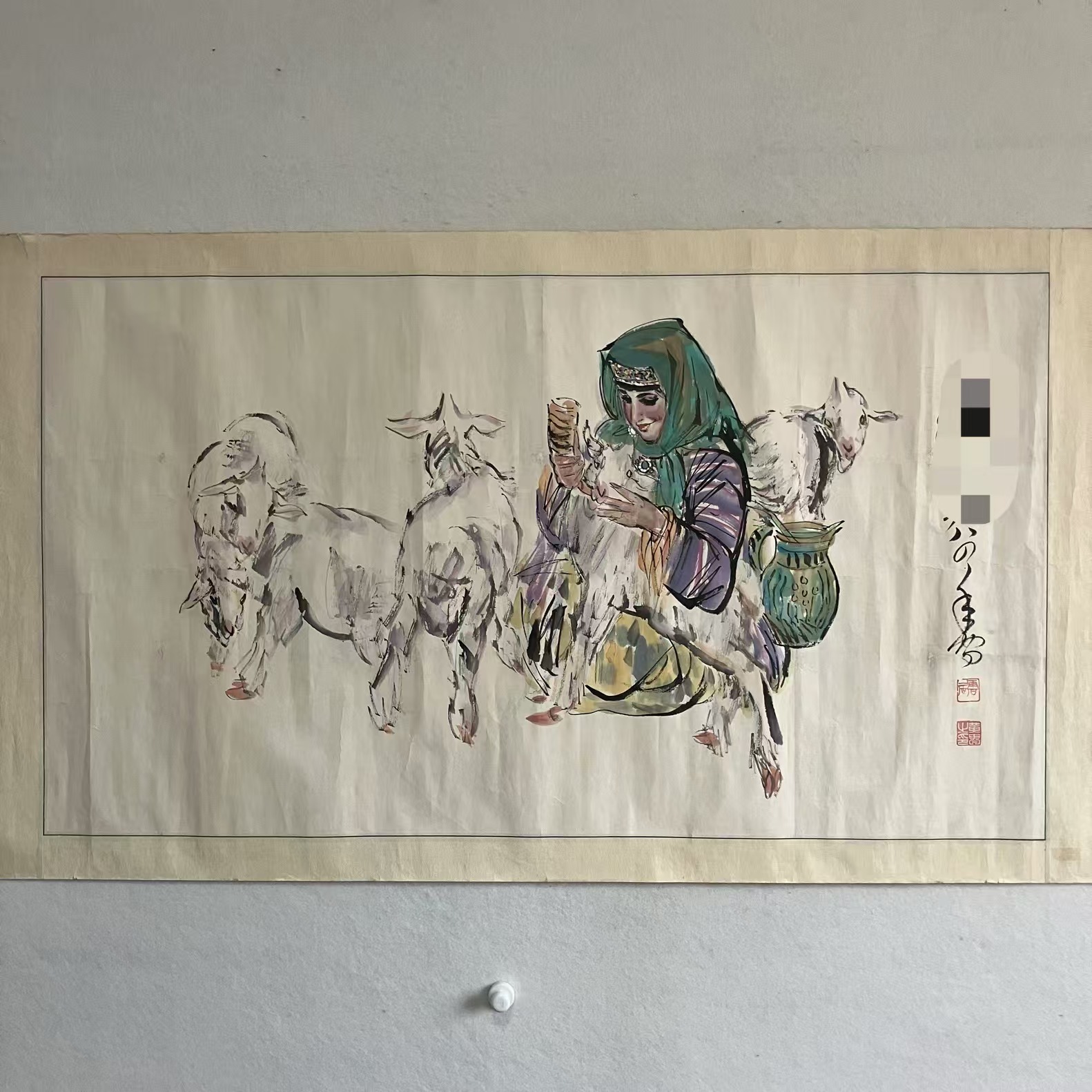 6002  育羊图 纸本设色镜片 70×127