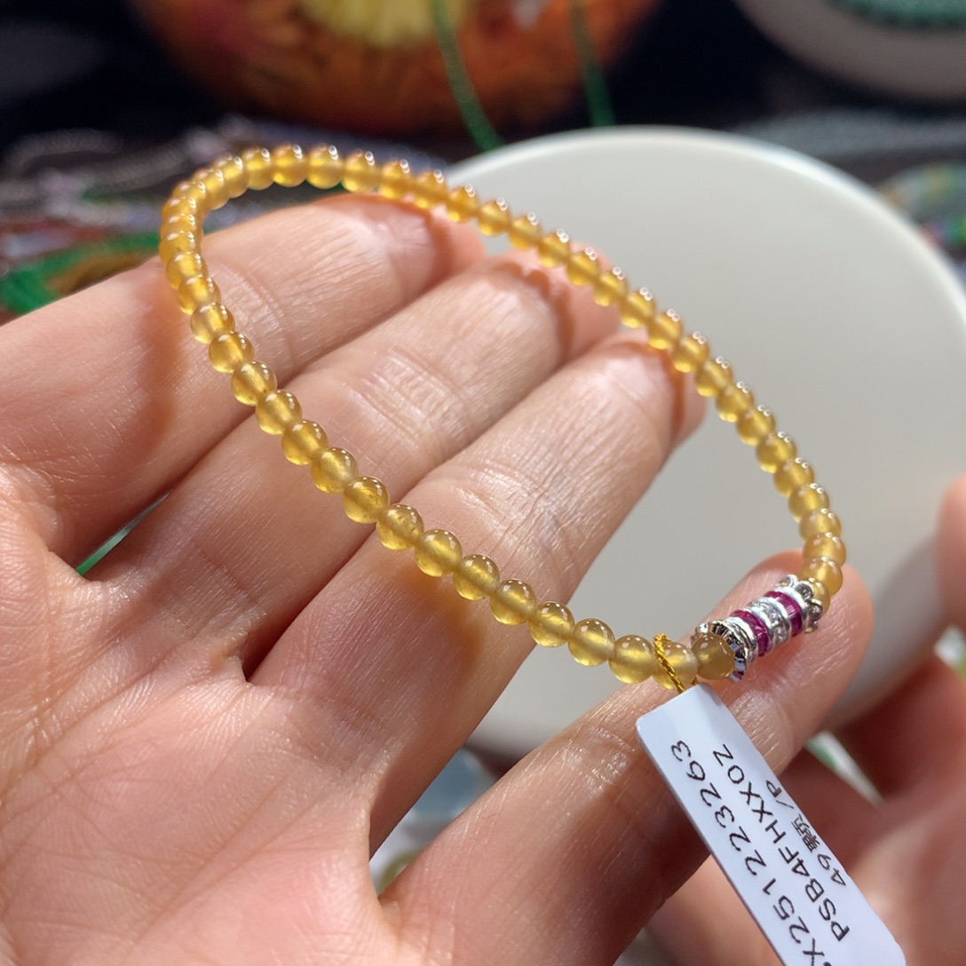 翡翠未镶嵌手链！捡漏！高冰起荧光满色冰黄卡3.6-3.8