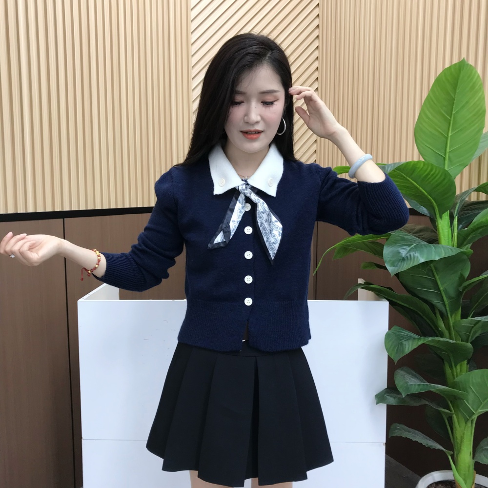 韩版长袖针织衫女秋季2025新款简约休闲百搭衬衣宽松配丝巾