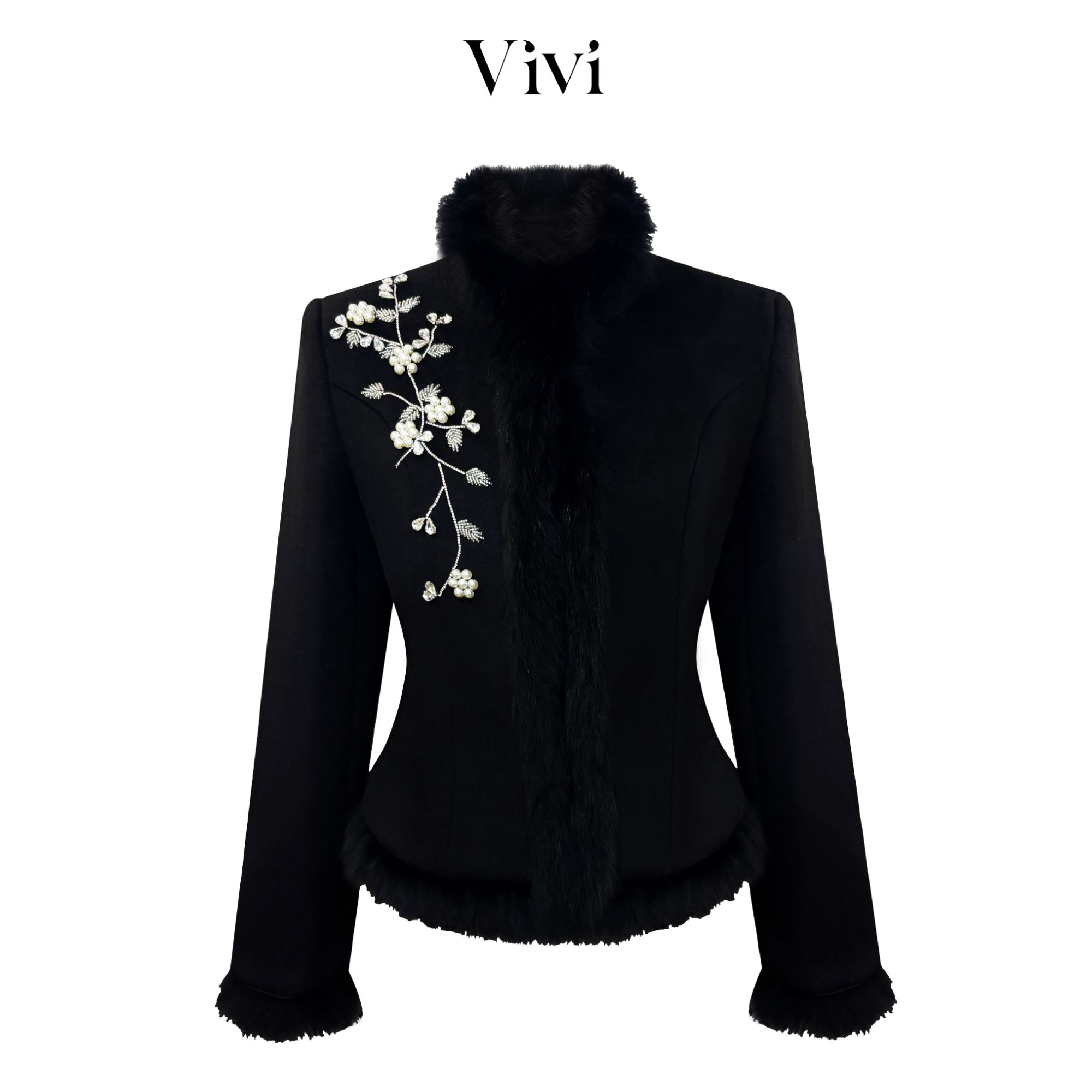 轻奢重工时尚百搭秋冬钉珠毛领外套128-TOMW24091211