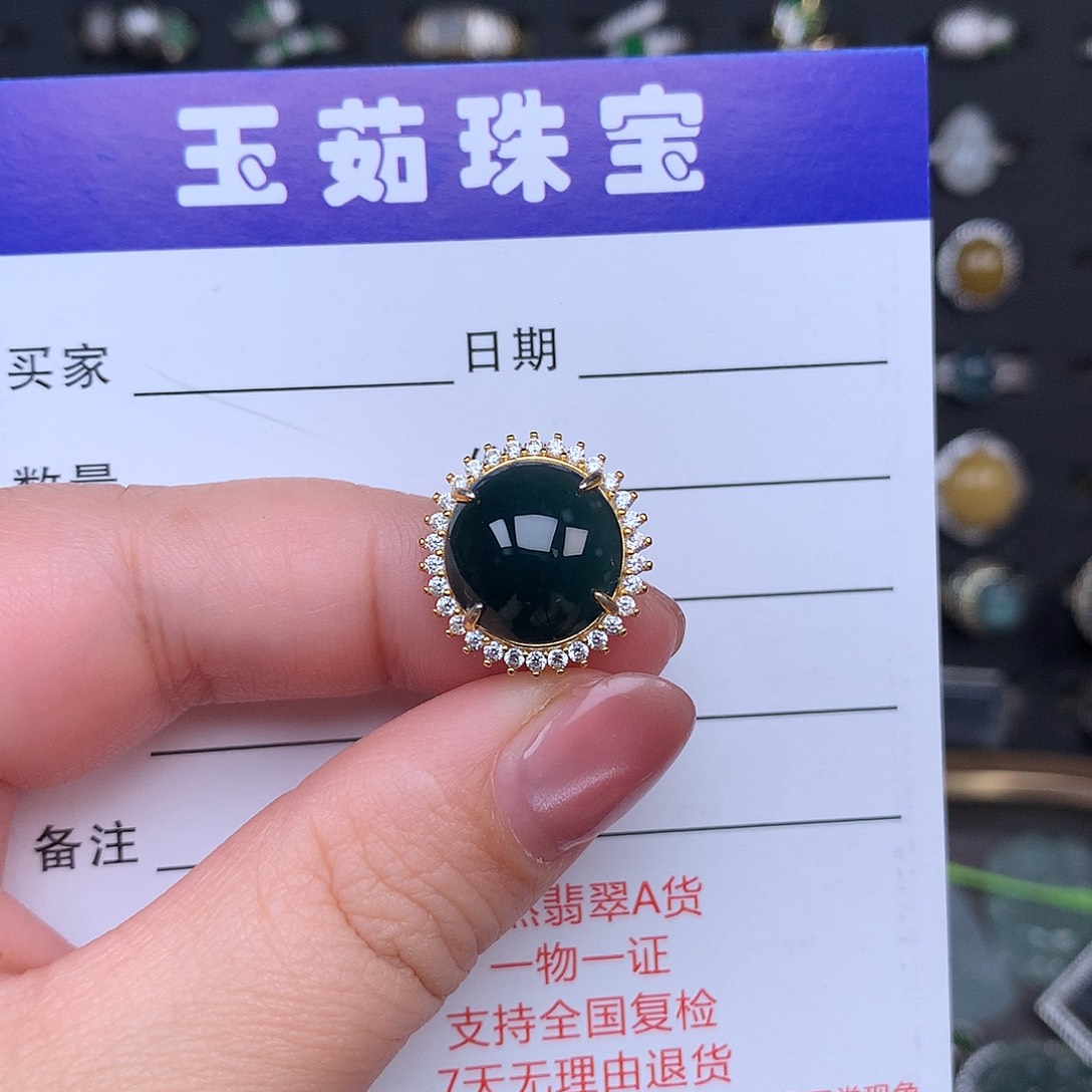 翡翠戒指银S925镶嵌戒指925