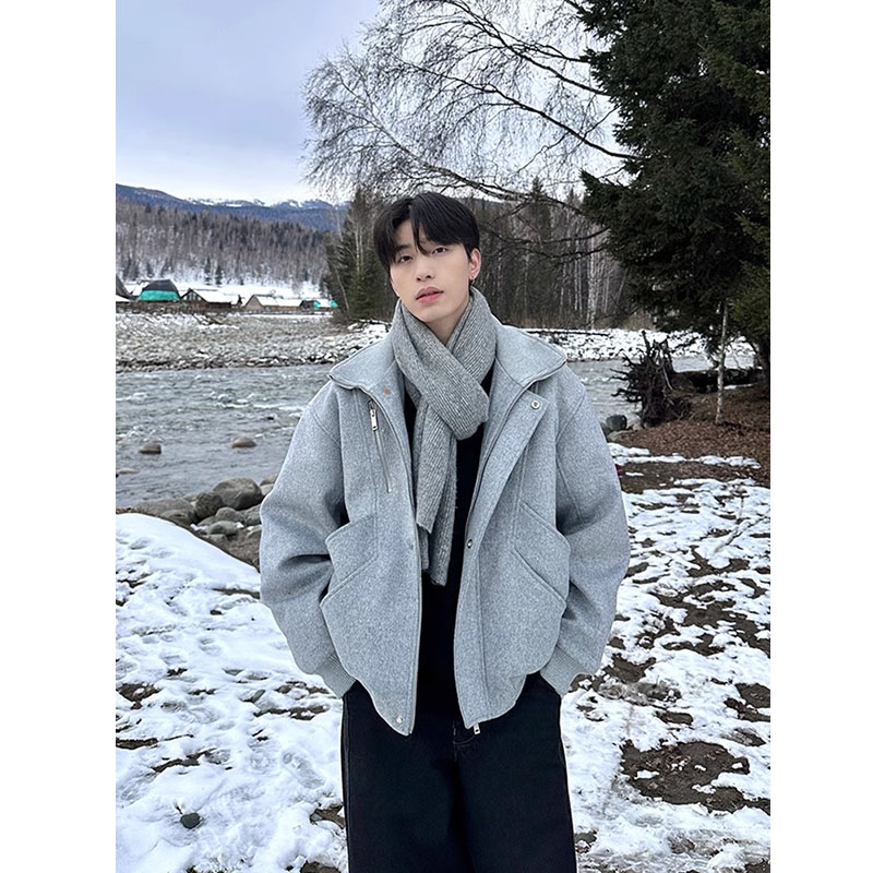 cleanfit美式解构毛呢夹克外套男款冬季加厚高级感老钱风短款棉服