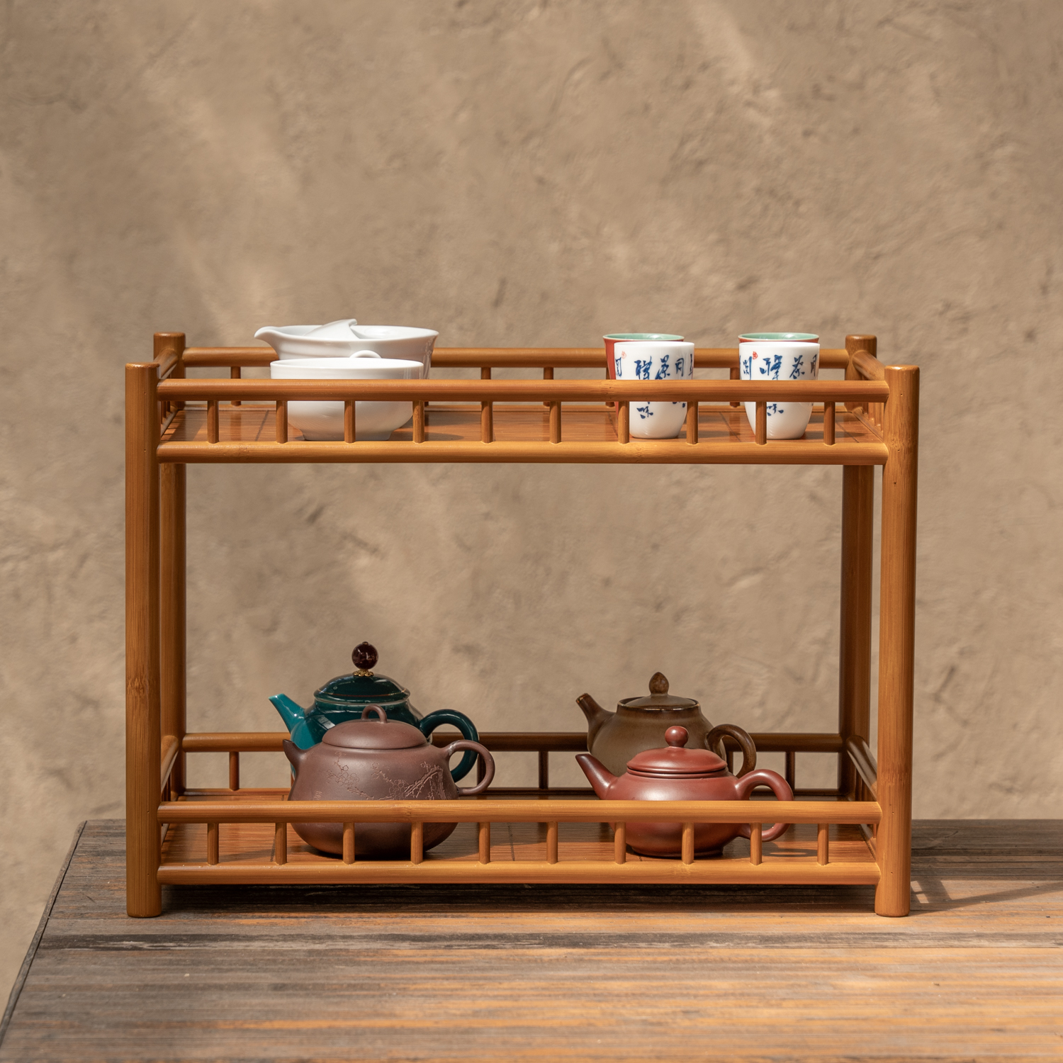 【小满】二层茶棚/灵峰竹居/楠竹/茶室博古架/非遗手工茶杯收纳茶架