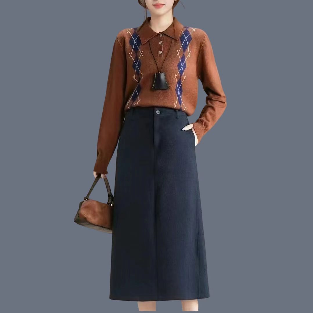 秋冬半身裙裙子半松紧腰时尚半身裙显瘦气质开叉