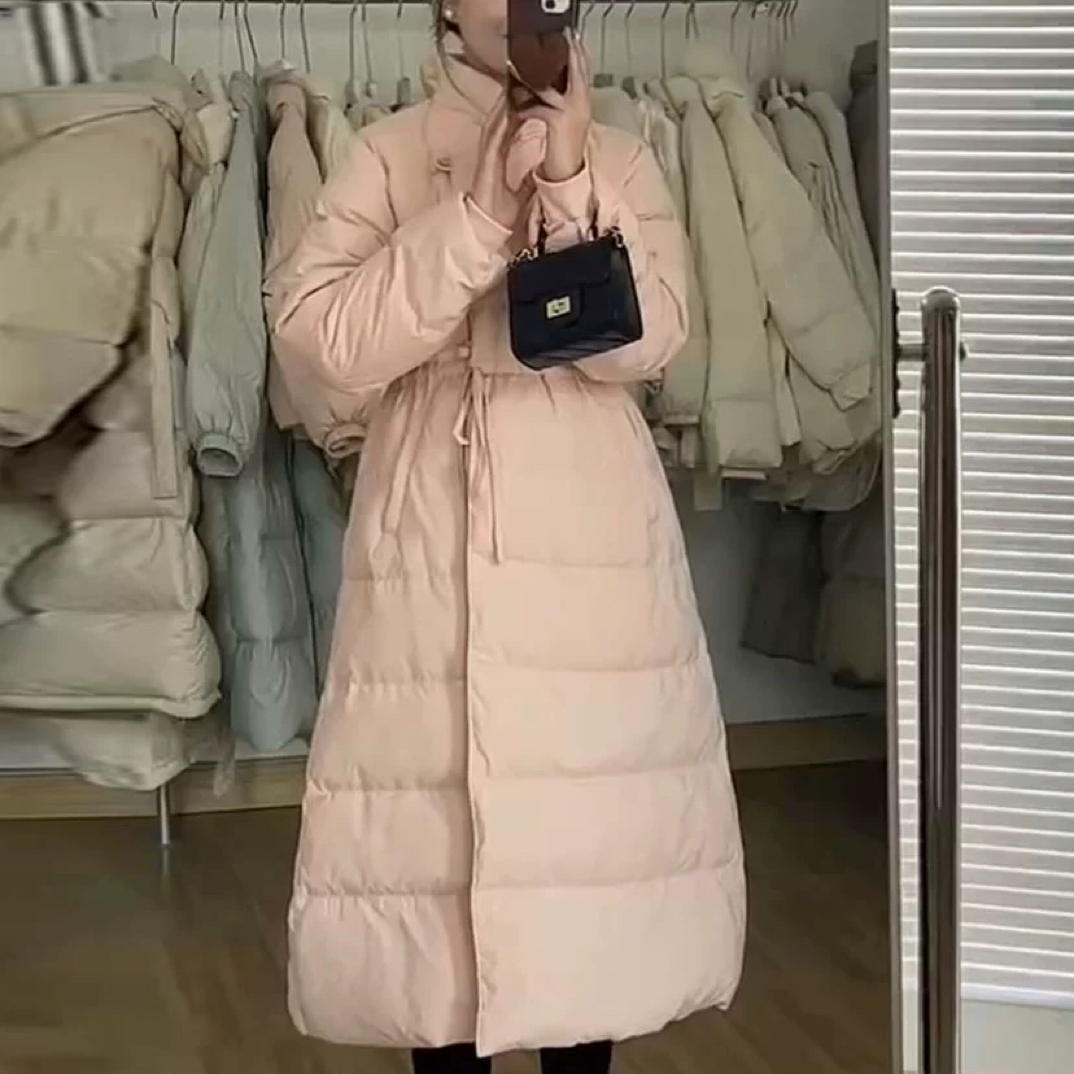 新中式盘扣白鸭绒羽绒服女2025冬季新款国风立领收腰中长过膝外套