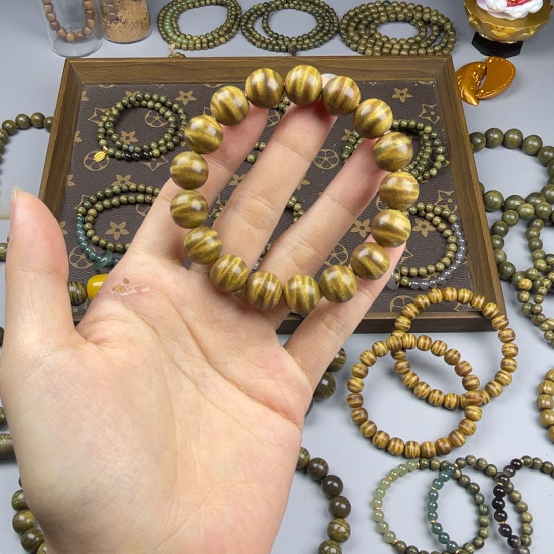 手串/手链维腊木（绿檀）12mm精工水波单圈无胶无漆无蜡