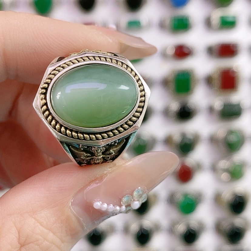 【闪购商品】银S925镶嵌戒指和田玉