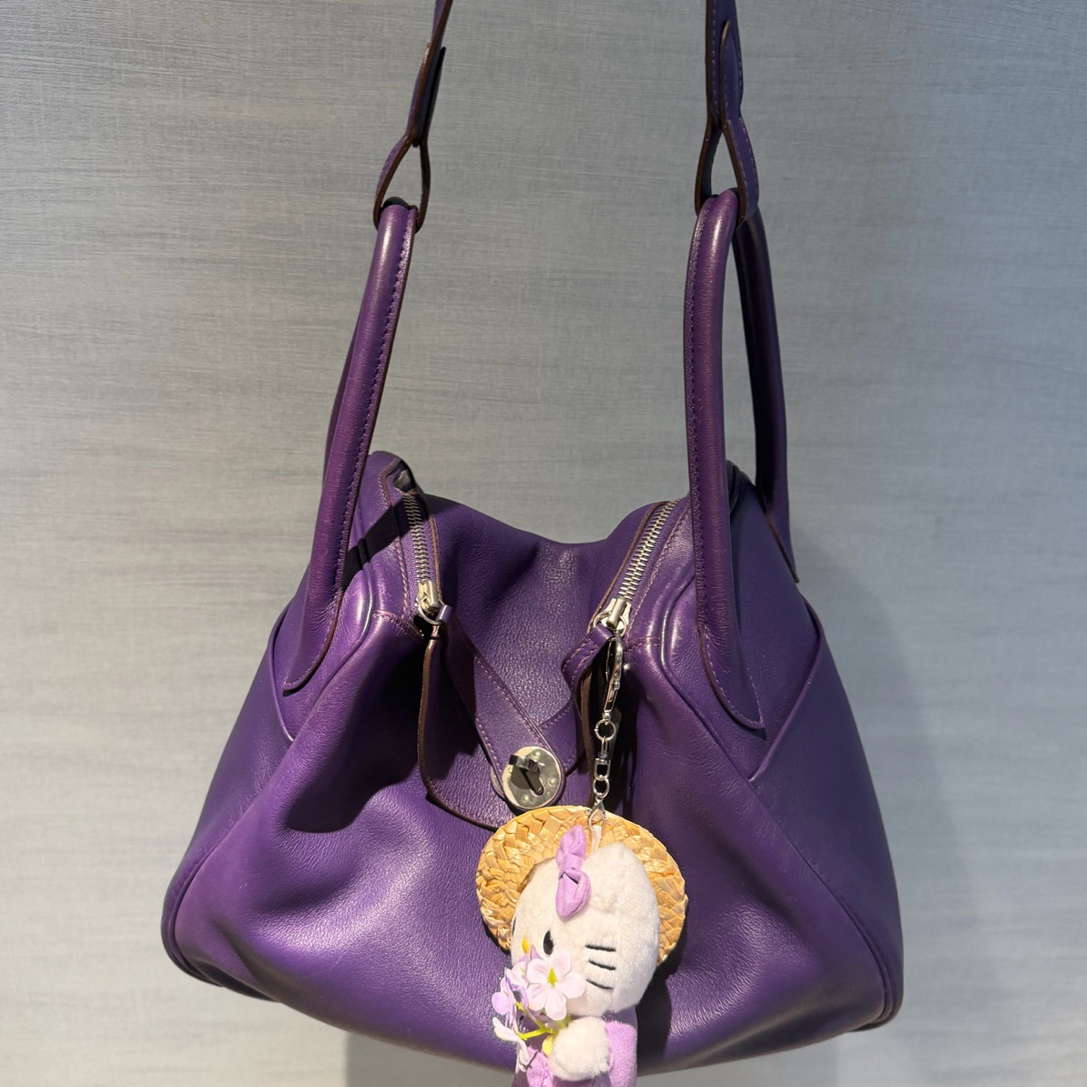 95新 Hermes/爱马仕 Hermes爱马仕 Lindy30海葵紫银扣单肩斜挎包