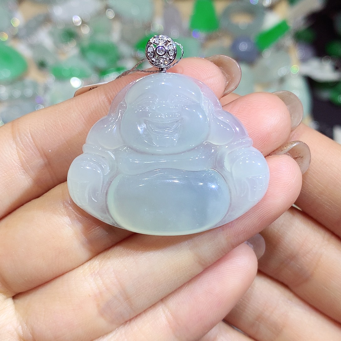 翡翠18K金镶嵌颈饰佛