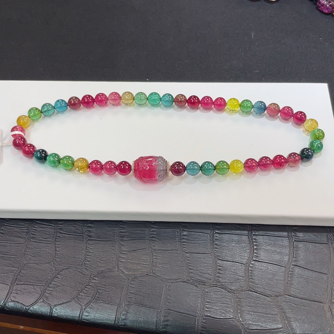 碧玺手链18K金镶嵌 藏品级 浓郁玻璃体色标 双圈7.8mm