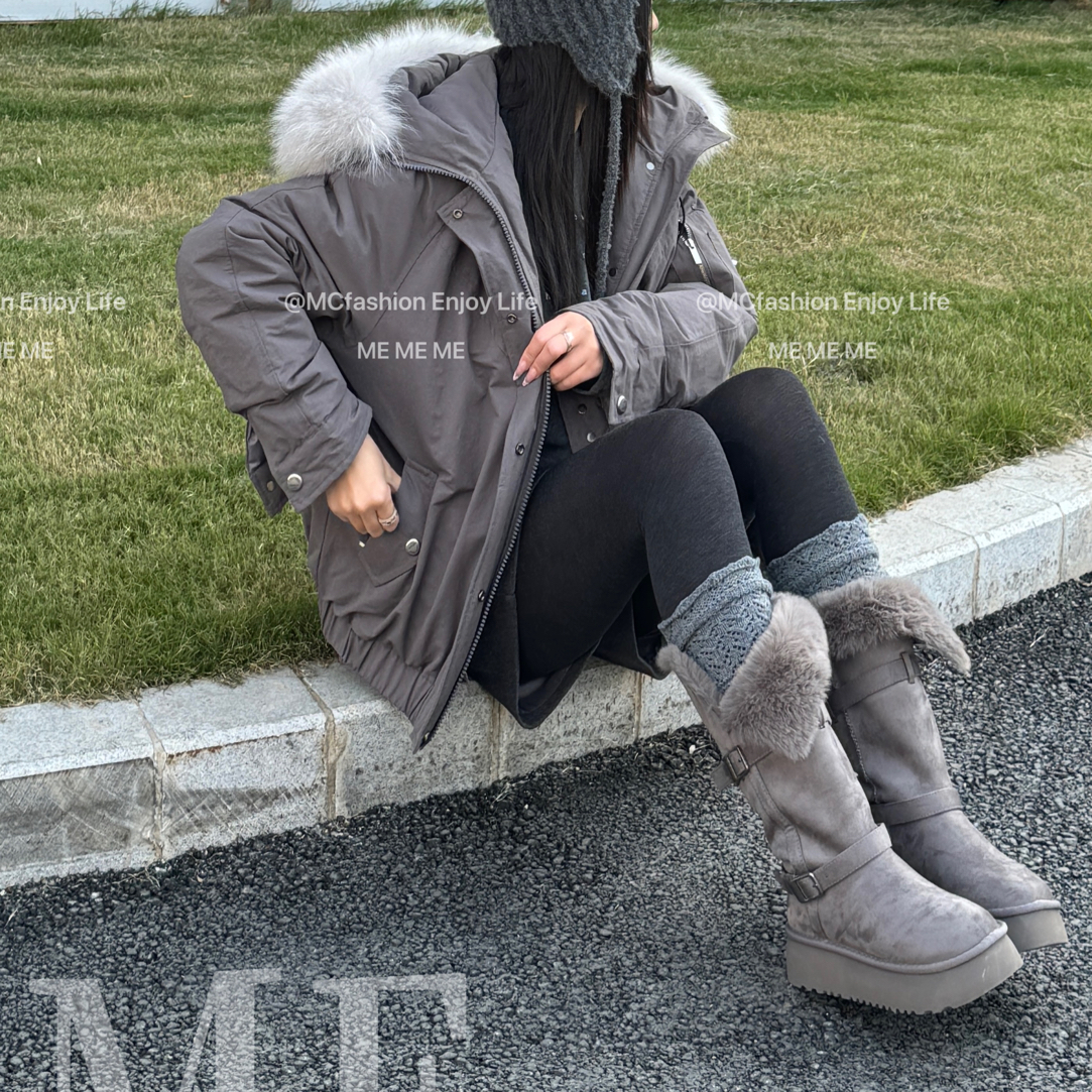 【觅而】冬季厚底增高加绒保暖防滑高筒雪地靴毛毛棉鞋女328-2609