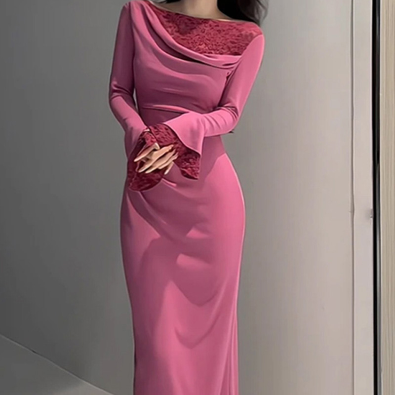 法式时尚长袖连衣裙高级感2025新款气质显瘦减龄过膝长裙子2385
