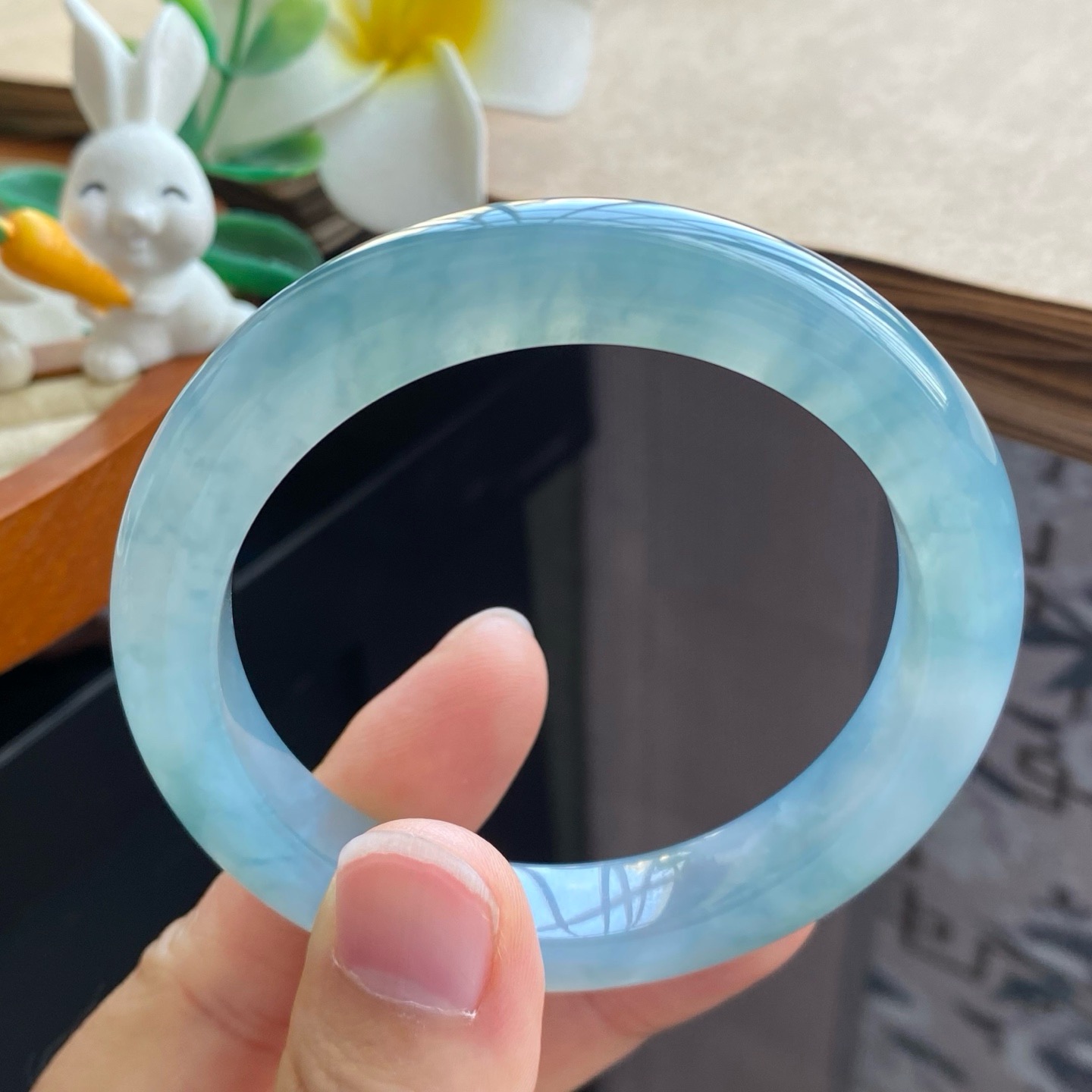 03.11批天青色飘花镯1726号53.6-10.3-8.6中式审美的翡翠手镯