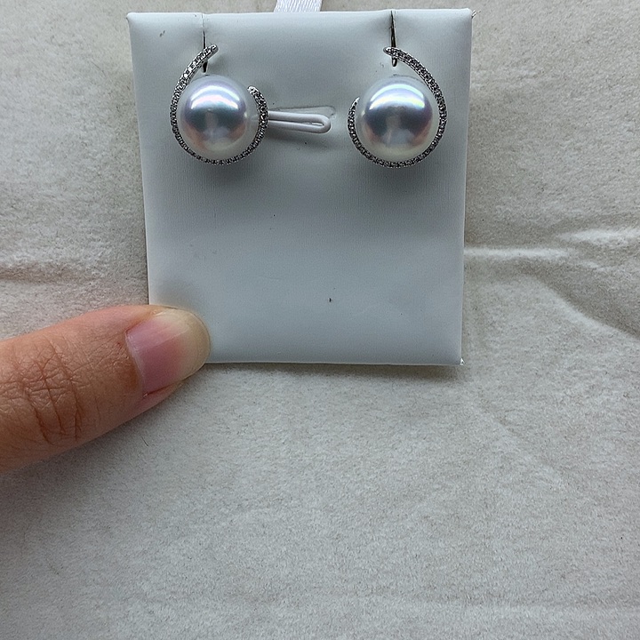 海水珍珠耳饰银S925镶嵌海水冷光澳白耳钉11-12mm
