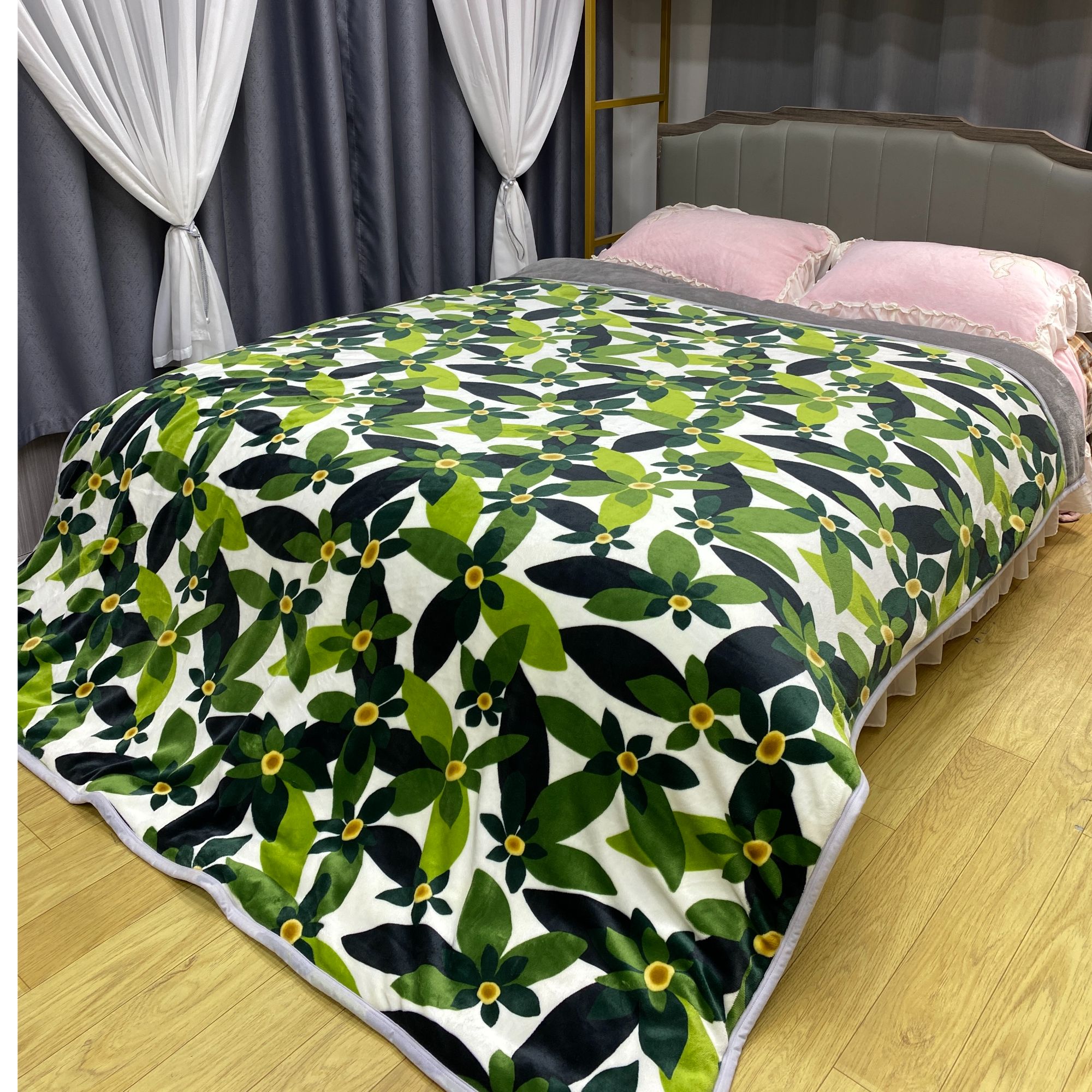 200*230灰色内里绿花田园风被子