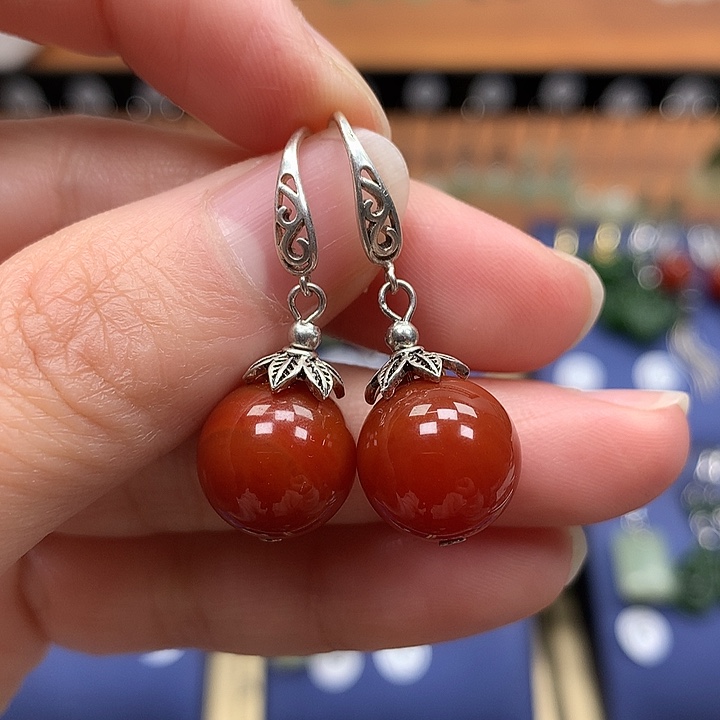 玛瑙/玉髓银S925镶嵌耳环12左右