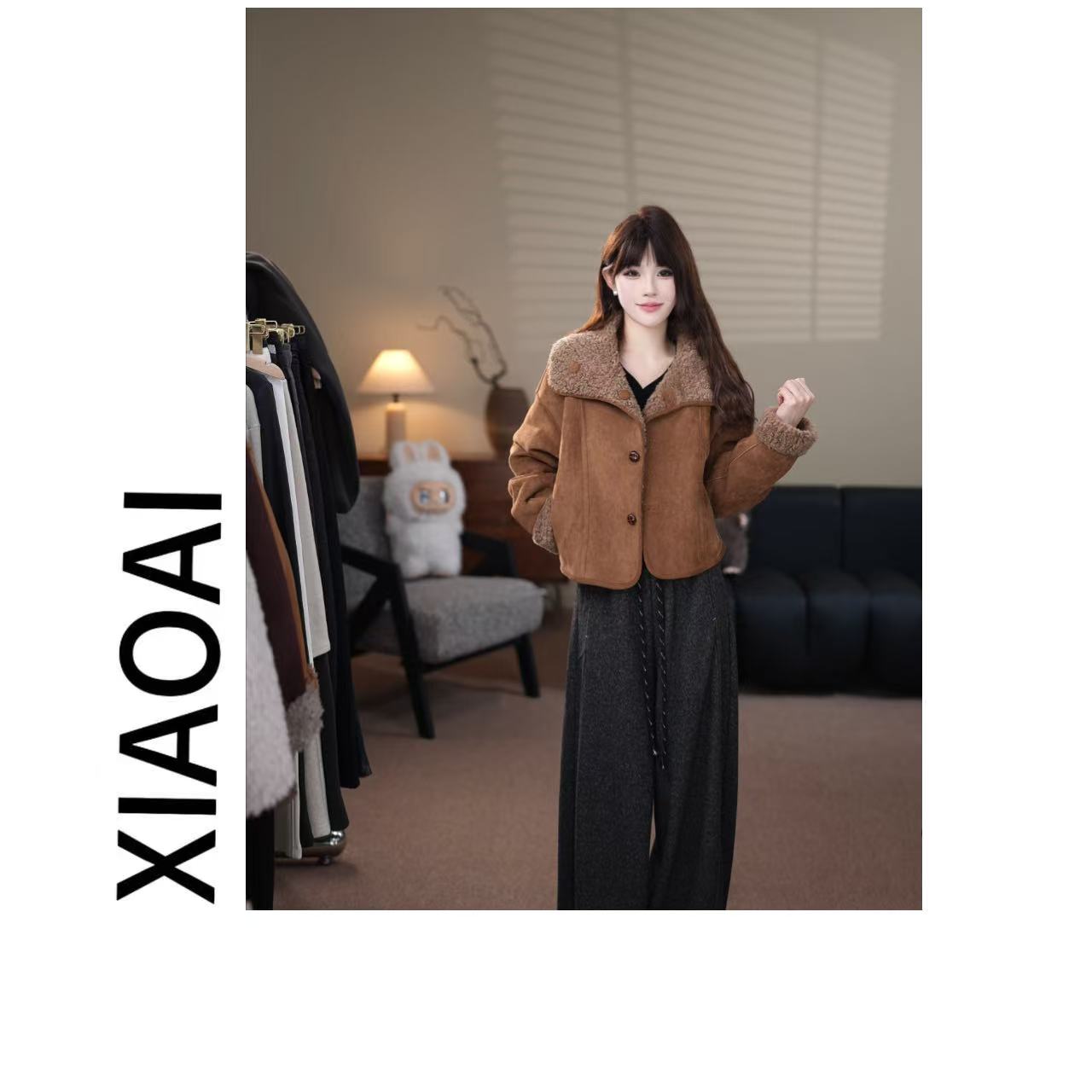 卿卿定制【东岛屿】双面穿磨砂皮翻领外套羊剪绒复合皮毛一体A2797