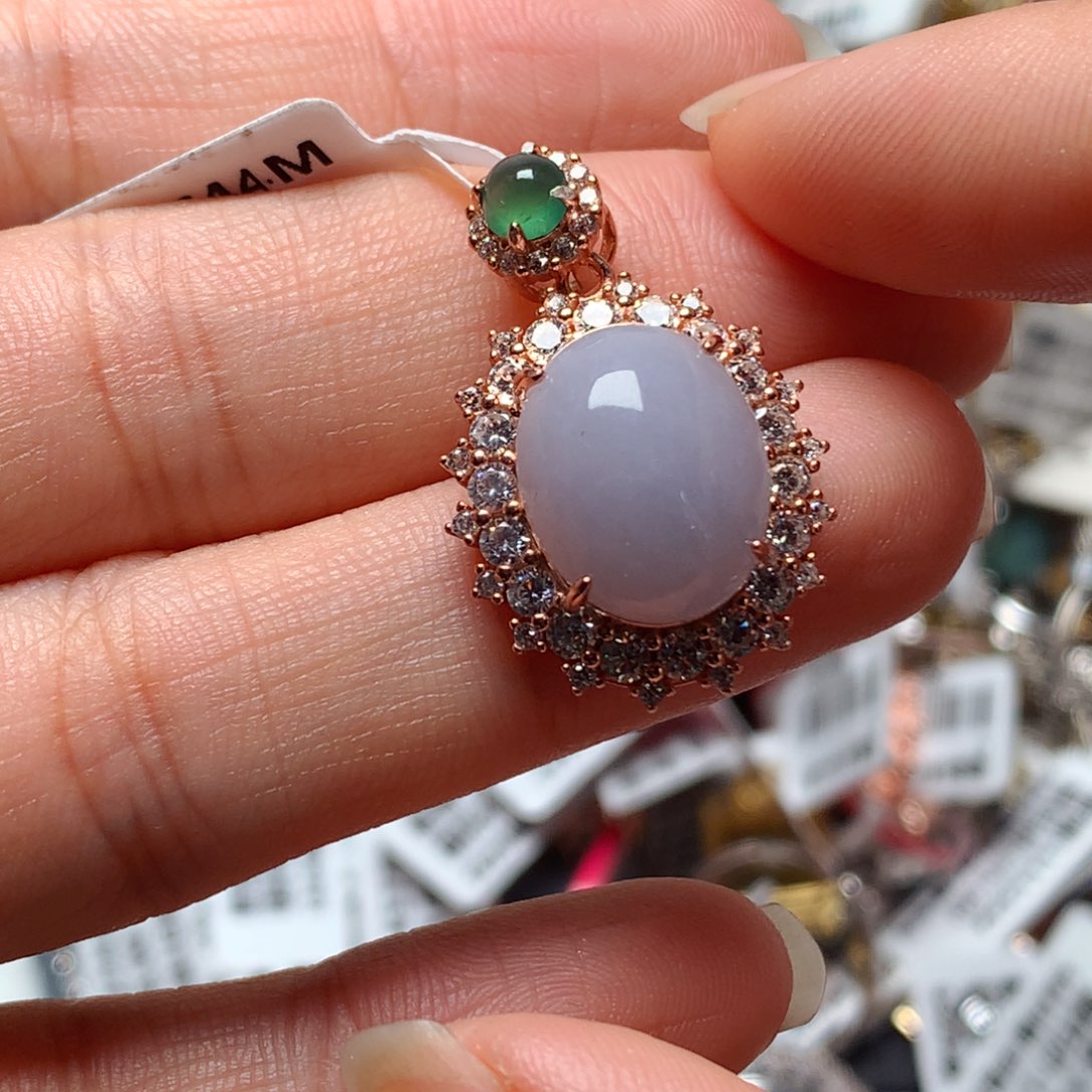 翡翠戒指银S925镶嵌天然翡翠吊坠