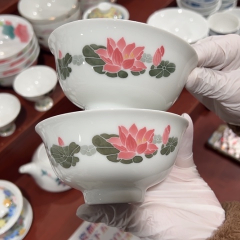 醴陵高温瓷釉下手绘薄俩个12厘米