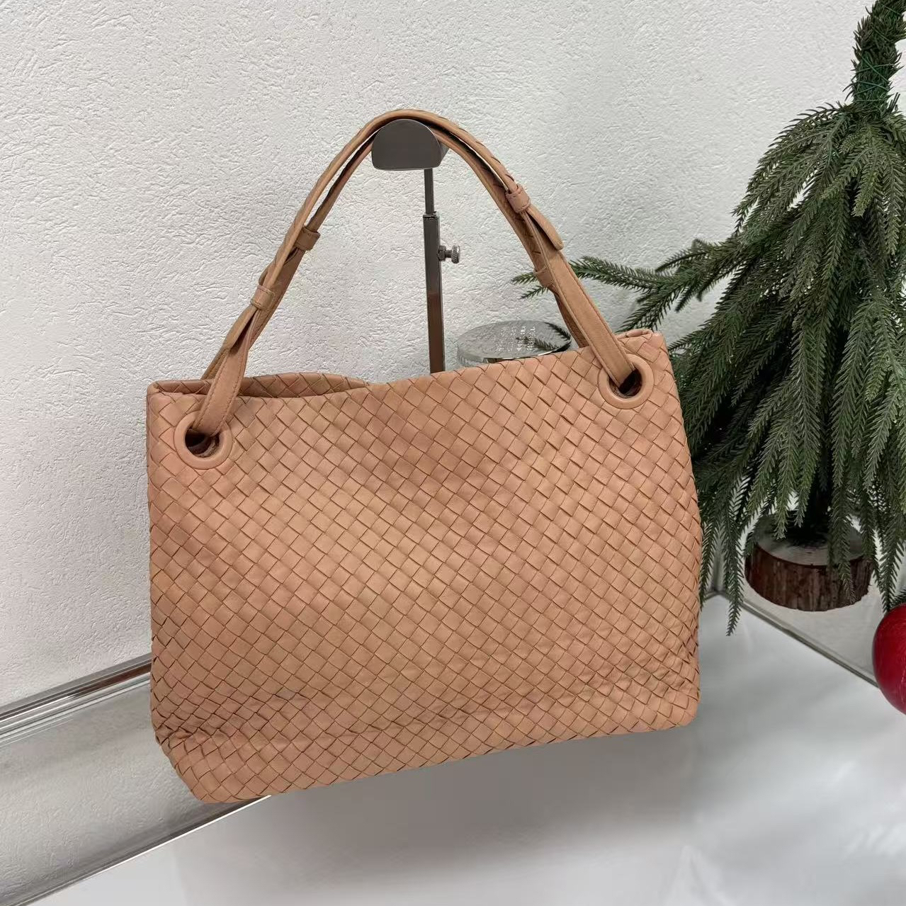 95新 BOTTEGA VENETA/葆蝶家 编织双桥全皮单肩包托特包