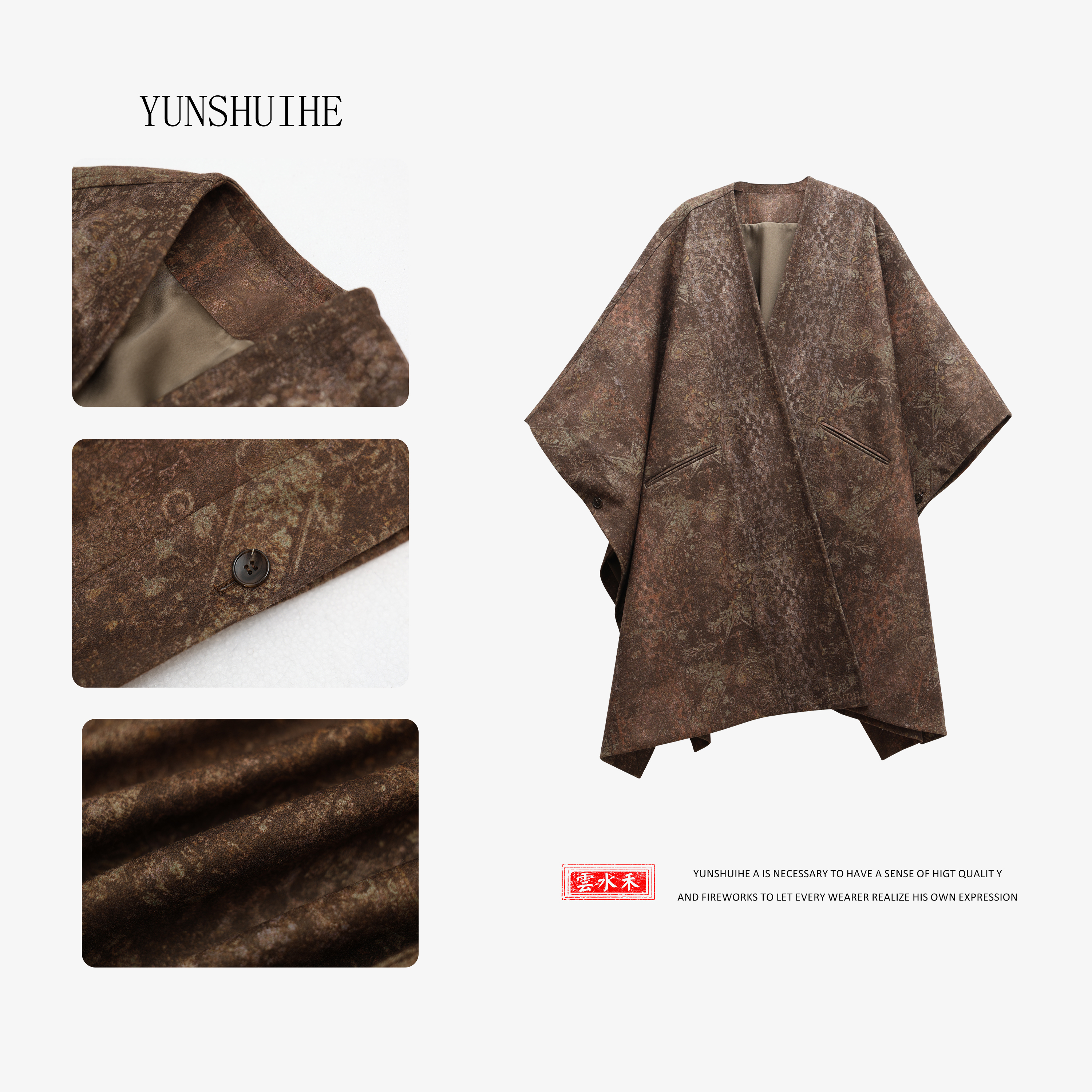 YUNSHUIHE/云水禾摩洛哥手绘混纺毛大衣