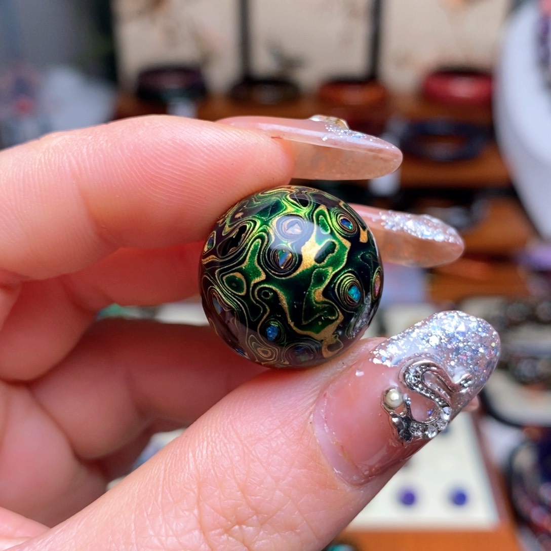 大漆20mm犀皮纹精品单珠