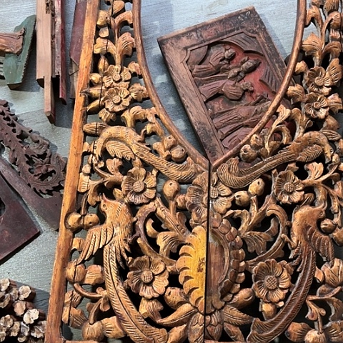 风车木（黑檀木）老木雕老人物花板