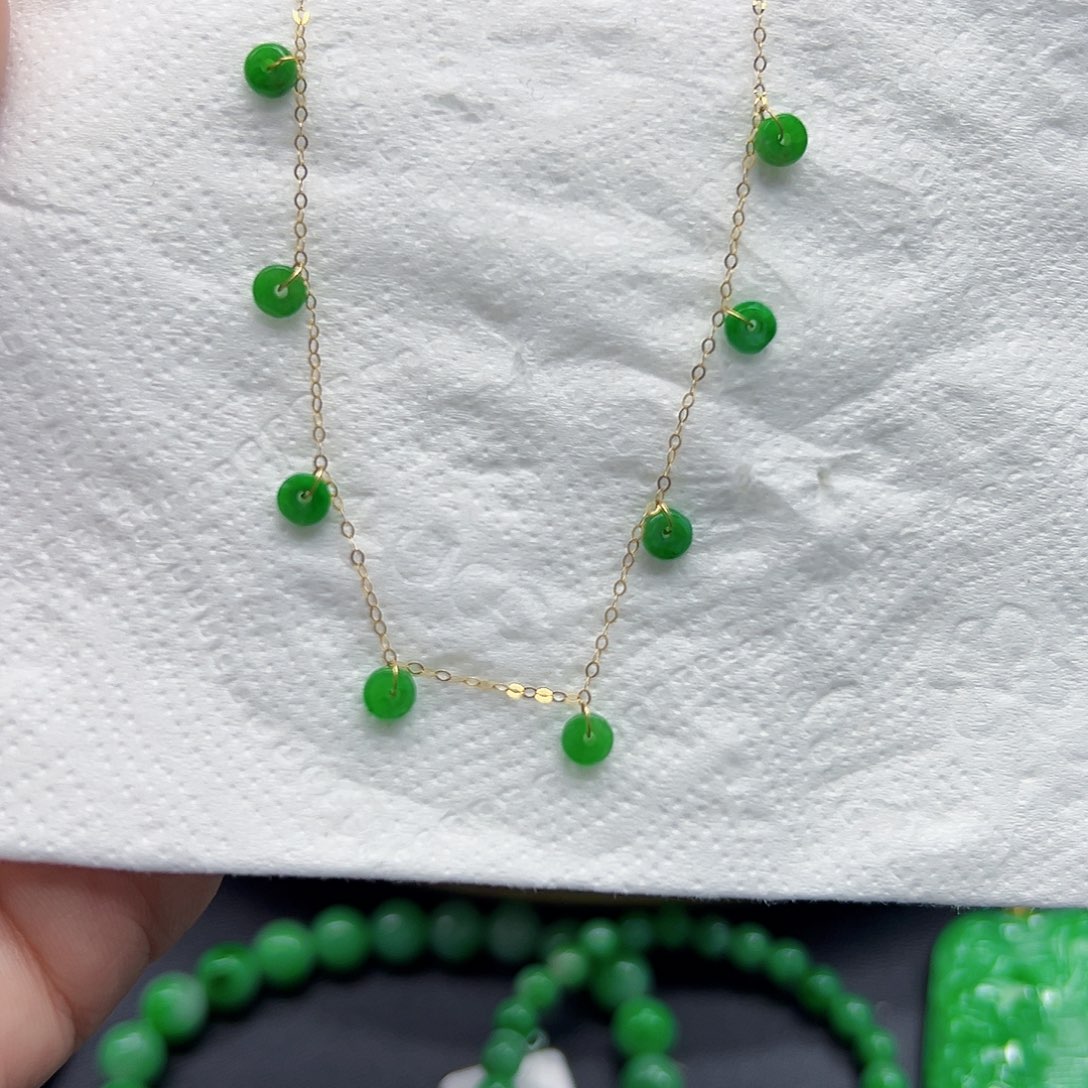 翡翠手链18K金镶嵌天然缅料A货一件