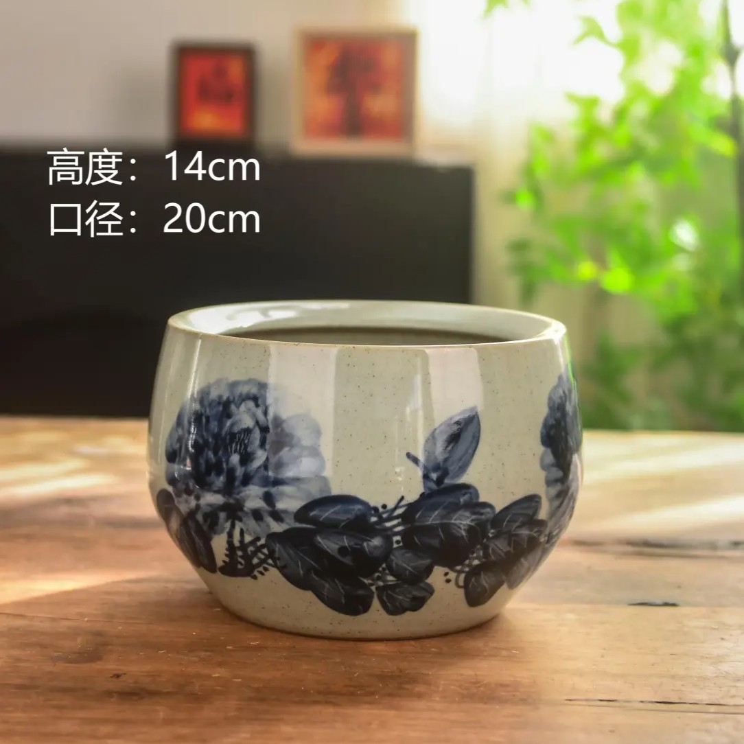 老陶泥牡丹手绘大缸