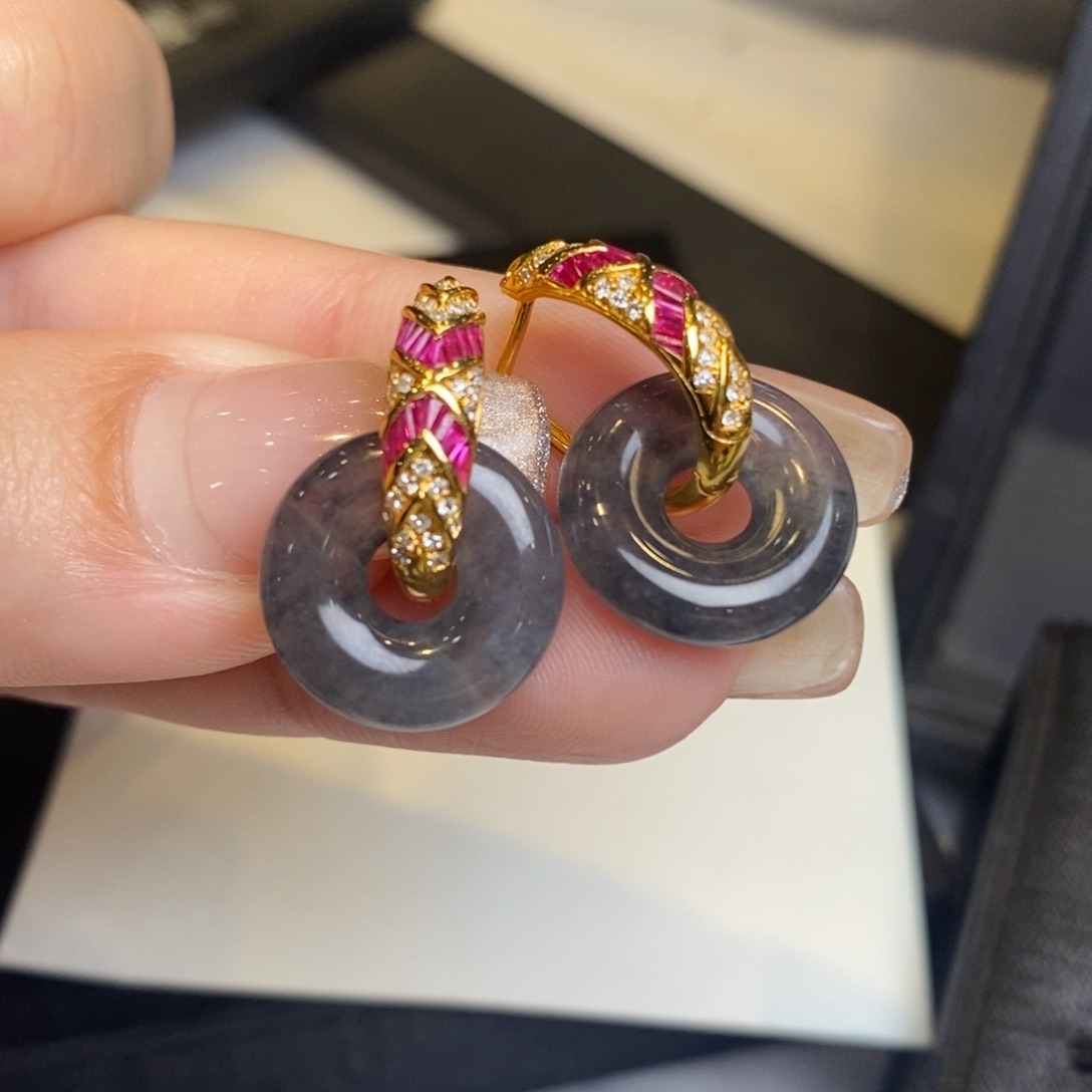 翡翠耳饰18K金镶嵌甜甜圈