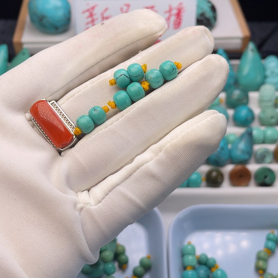 南红玛瑙未镶嵌老型绿色网花7mm老型对珠一对