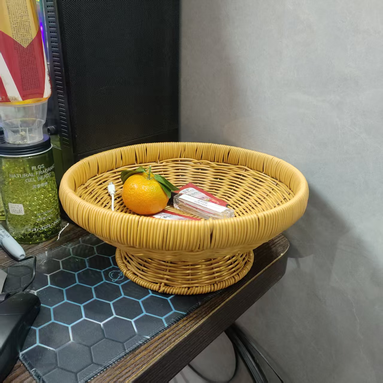 手工编织带底座托盘收纳篮馒头筐