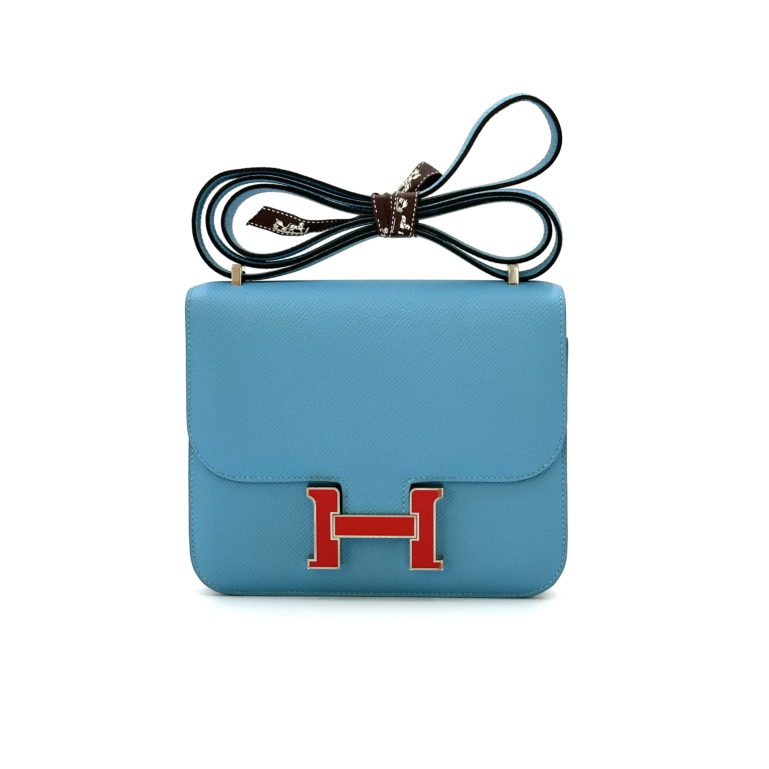 99新 Hermes/爱马仕 阿古叔叔/康康北方蓝珐琅扣epsom皮19d刻