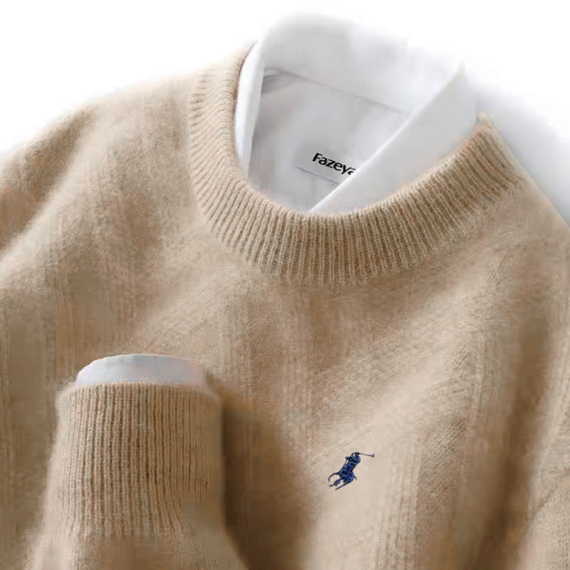 男神必入！100羊绒衫男圆领加厚刺绣毛衣宽松商务休闲针织打底衫