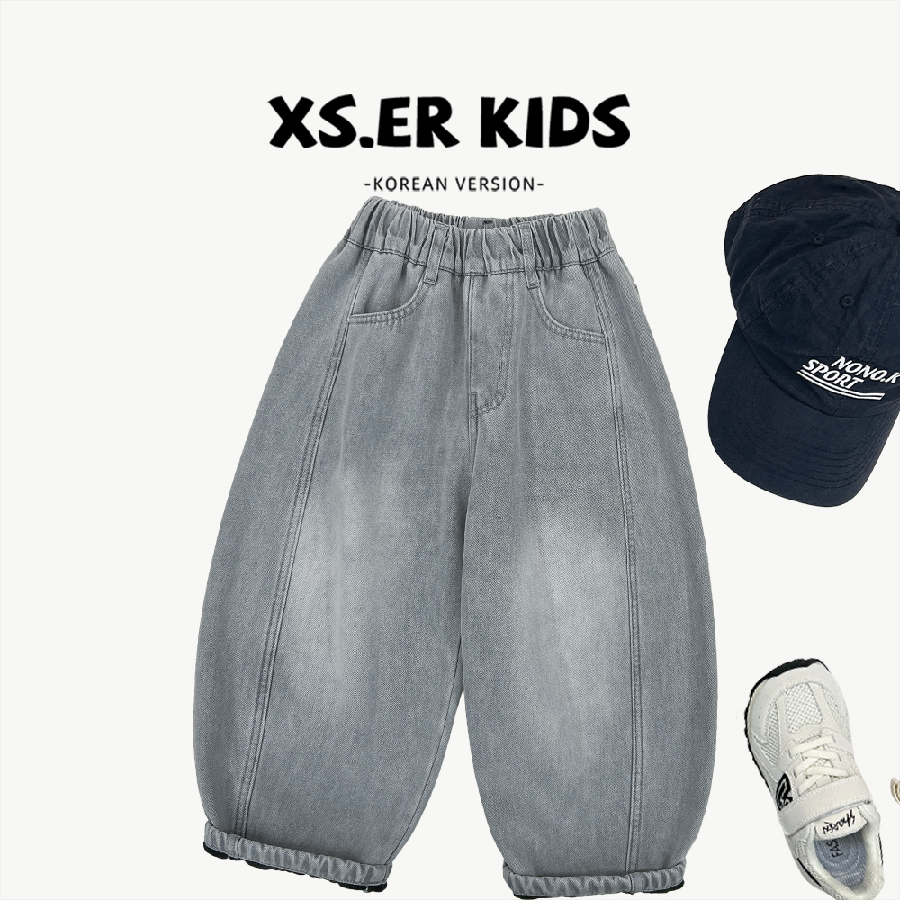 【小首尔】冬季男女童时尚韩版加绒加厚休闲宽松洗水牛仔裤HBB8420