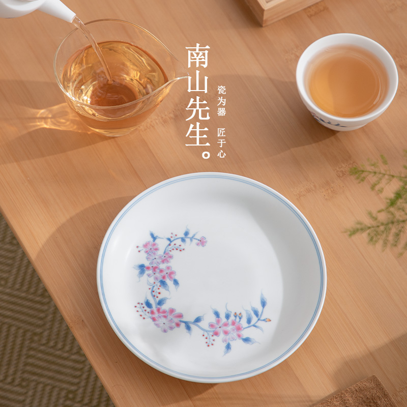 南山先生 花楹手绘桃花圆韵泡茶壶承干泡茶盘茶道配件