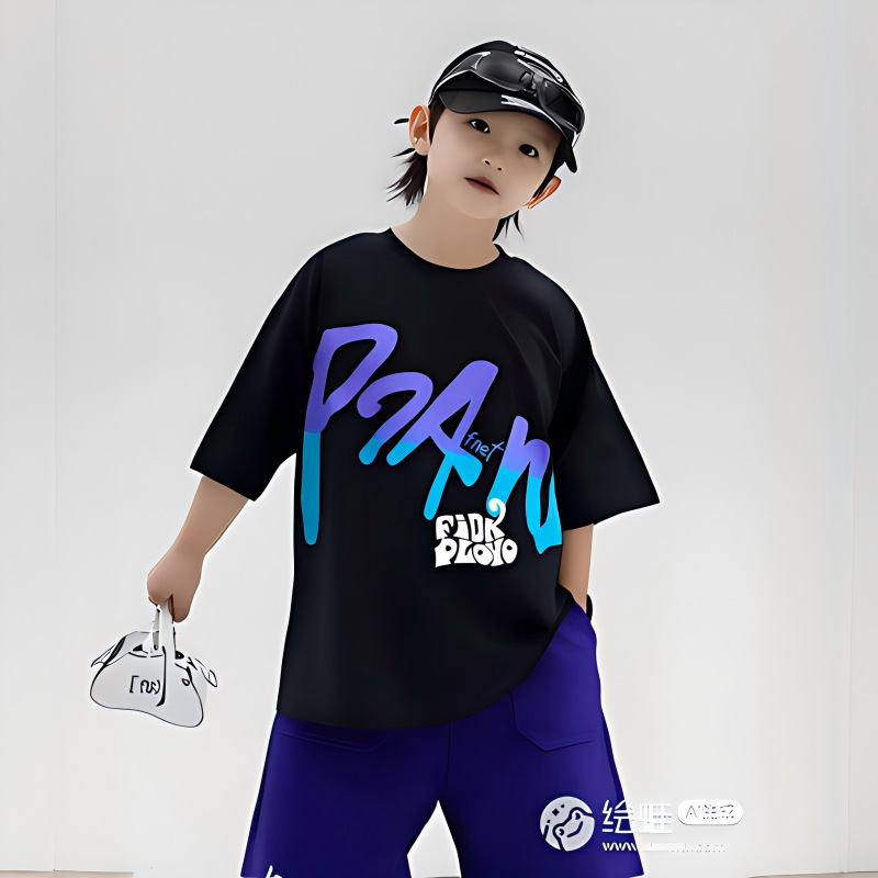 夏季新款2024休闲短袖套装男中大童潮款印花圆领运动t两件套