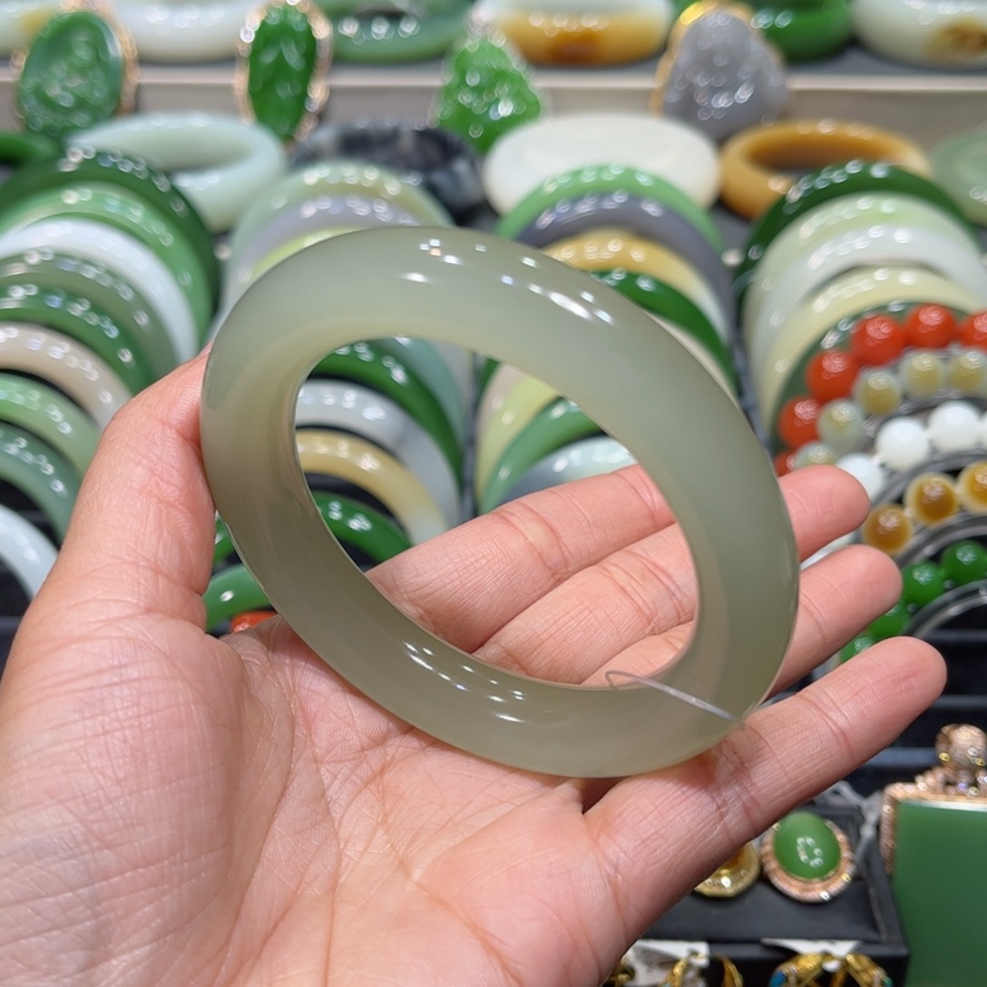 和田玉高冰晴水猫眼手镯54-55圈口未镶嵌無*