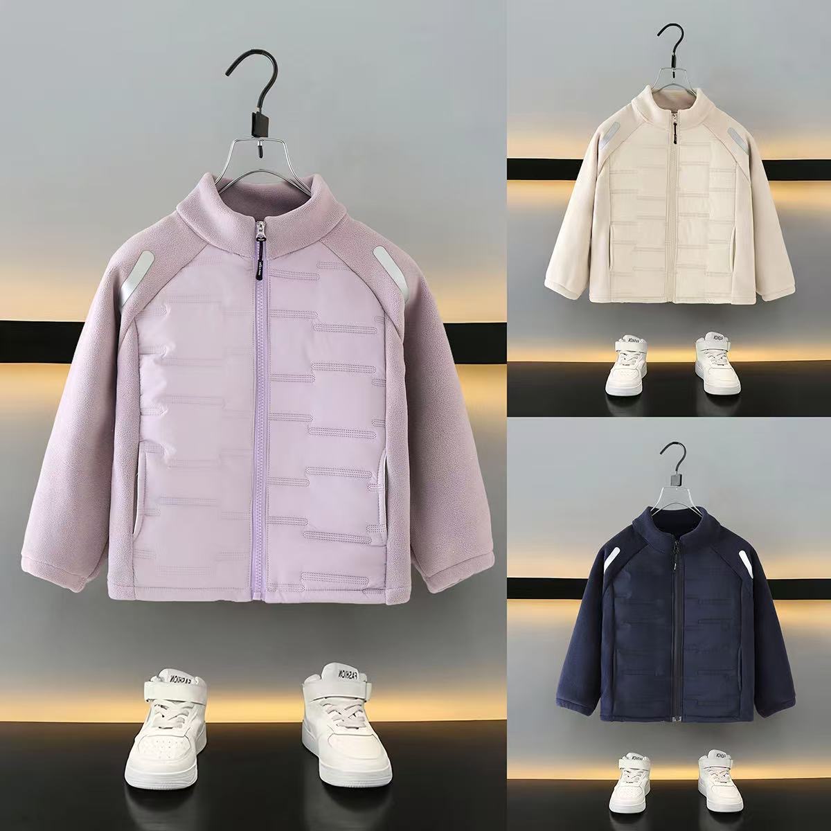 儿童秋冬新款校服神器奥粒绒拼接外套加棉时尚立领保暖轻薄棉服