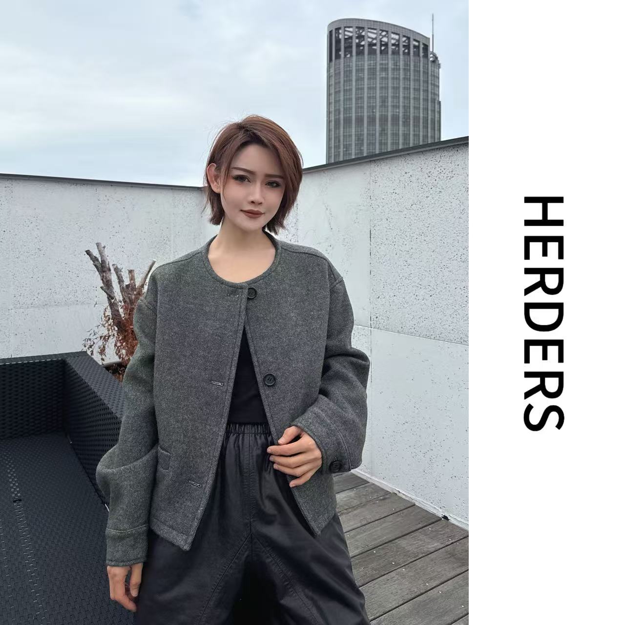 HERDERS 长款立领一排扣质感外套 50423