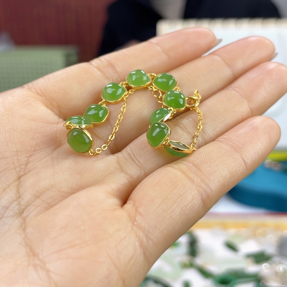 和田玉手链银S925镶嵌