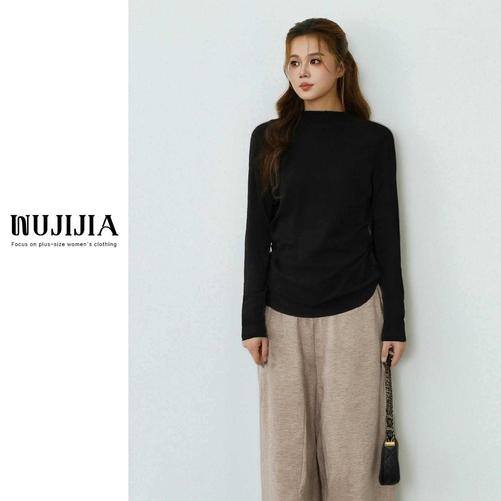 五季家大码胖妹妹冬季百搭加绒加厚打底衫上衣ZL113350内搭长袖