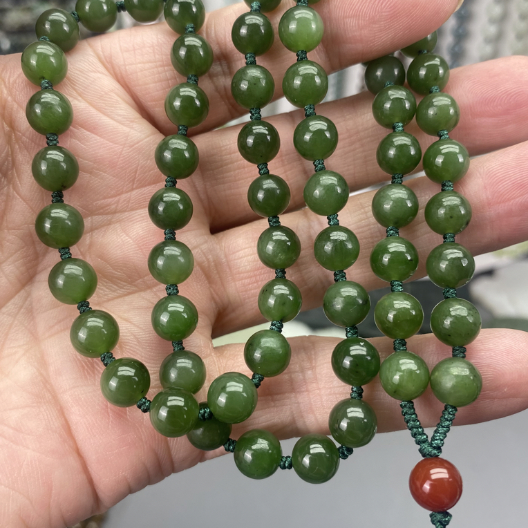 和田碧玉菠菜绿卡8打结款绿色气质时尚百搭精美素款坠链