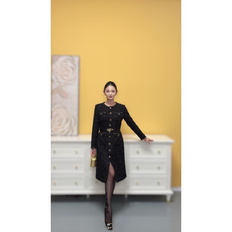 剀剀莉 冬季新款（鎏金晨曦）黑色圆领鹅绒保暖羊毛大衣零下10度穿