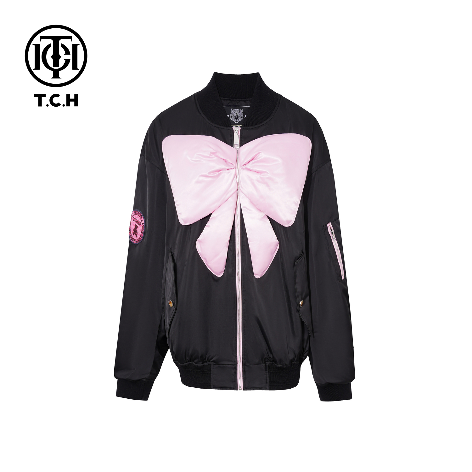 TCH【少女感】冬款时尚百搭可爱蝴蝶结黑色长袖外套T78A186001