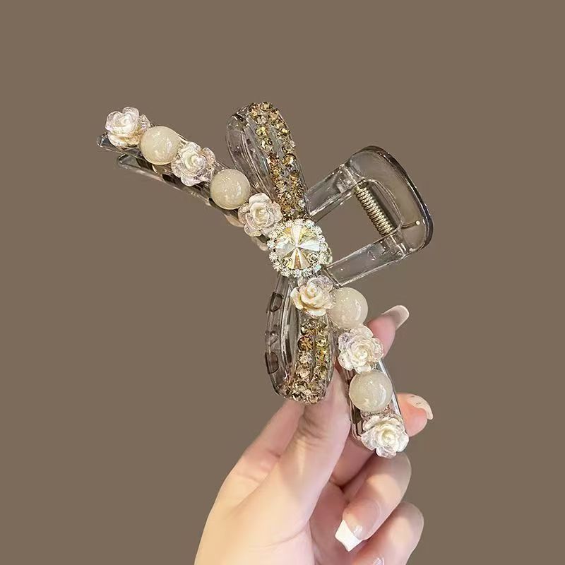 轻奢精致水钻圆珠抓夹大号发饰女新款高级感盘发鲨鱼夹发夹