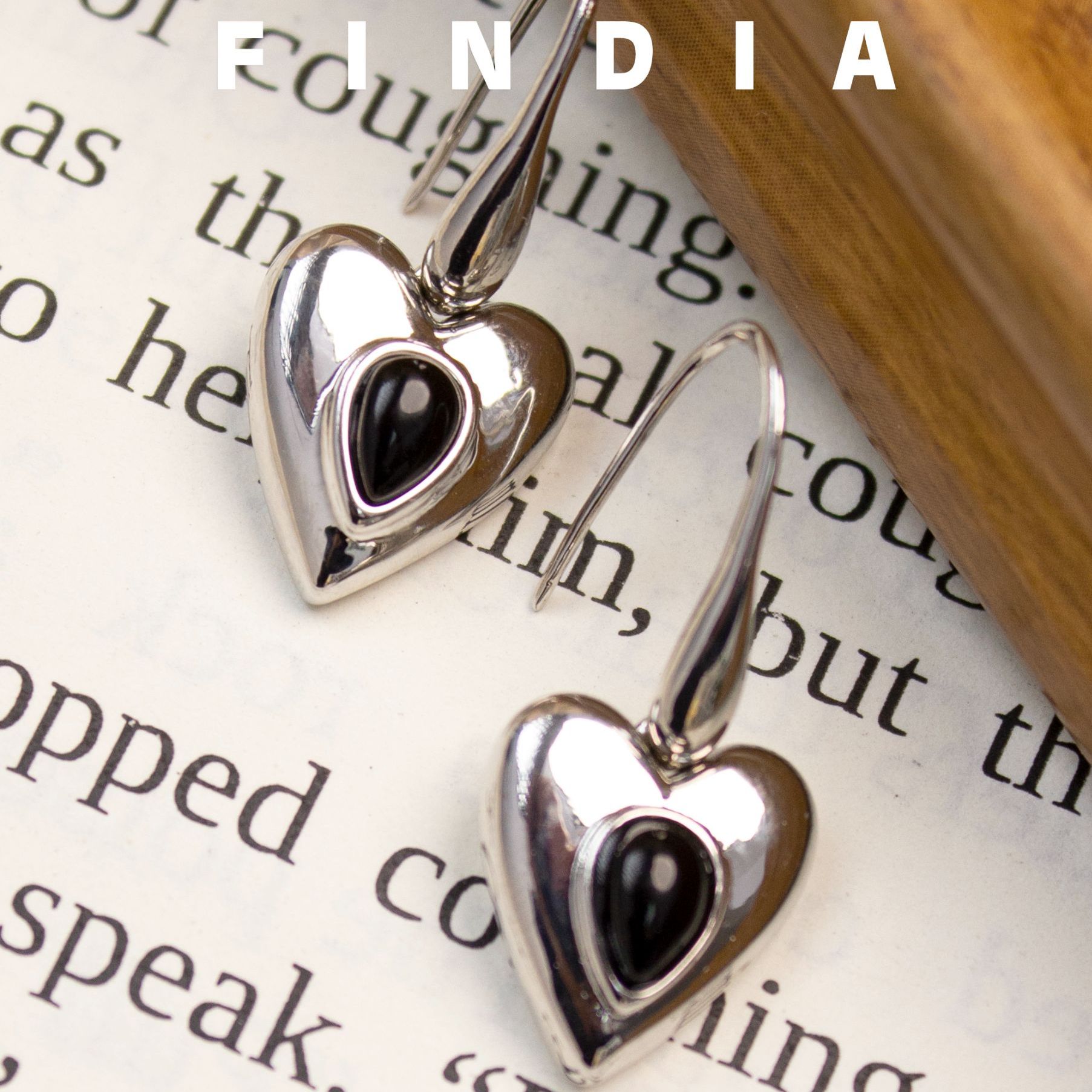 黄铜耳饰 FINDIA墨心大自然石心型法式轻奢时尚简约气质耳挂百搭