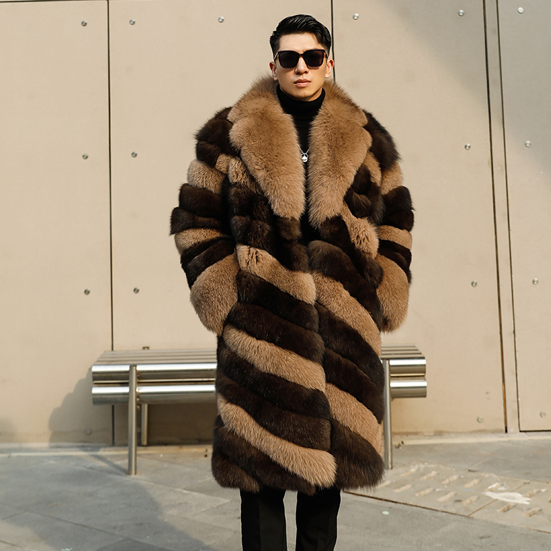皮草男外套SAGA狐狸毛大衣长款2025冬季新款休闲大牌真毛皮毛一体