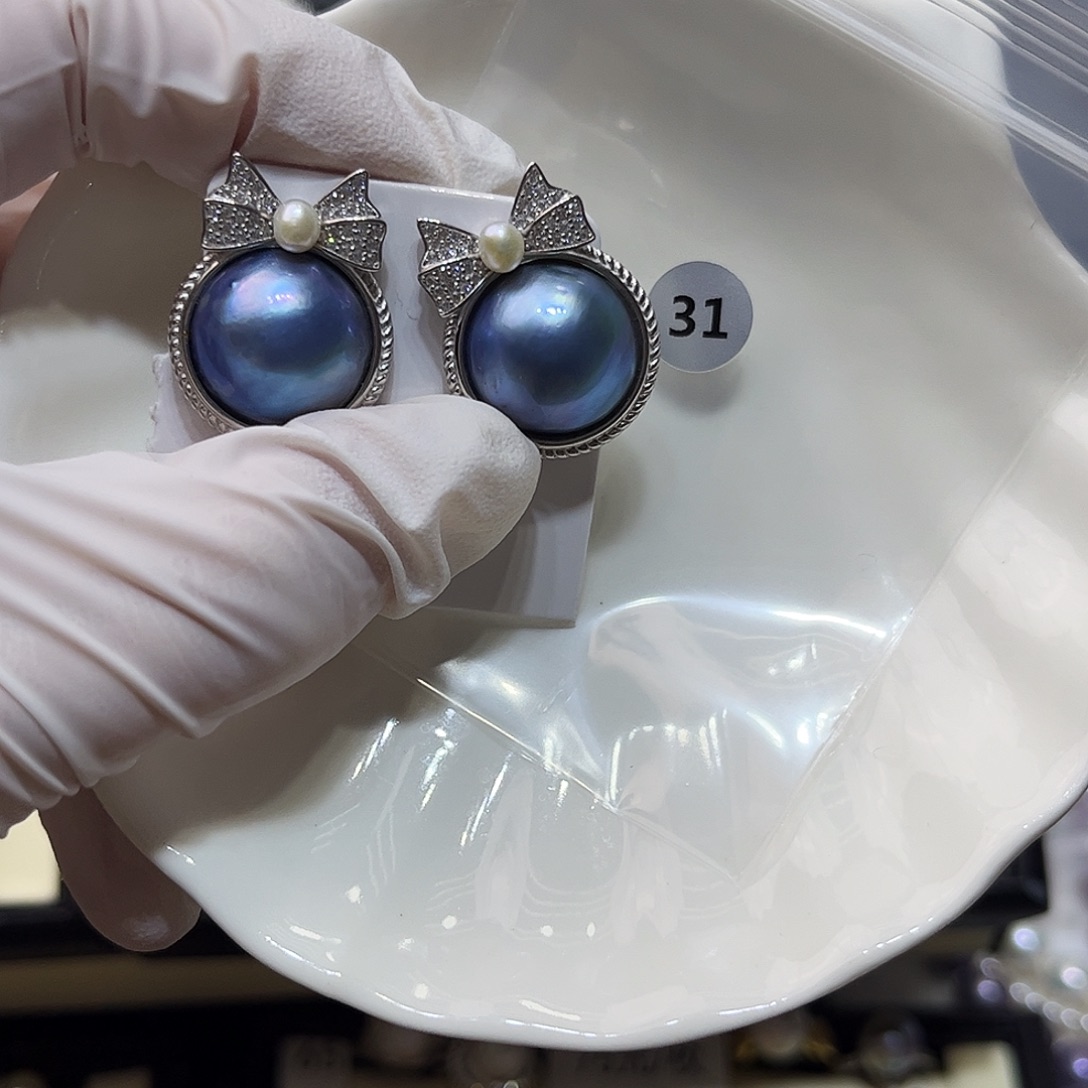 9***兒银S925镶嵌拼合珍珠（马贝珠）耳饰